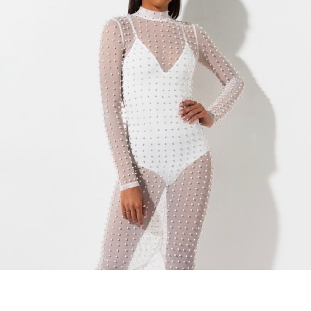 NEW Akira Sheer Intentions L Large white dress beach resort vacation pearls